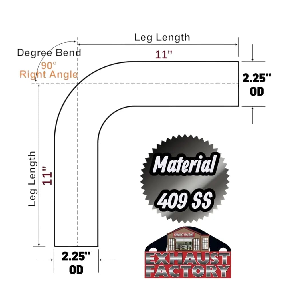 100-3246 90 DEGREE BEND PERFORMANCE EXHAUST PIPE 2.25 Inch (2.25") 409 STAINLESS STEEL